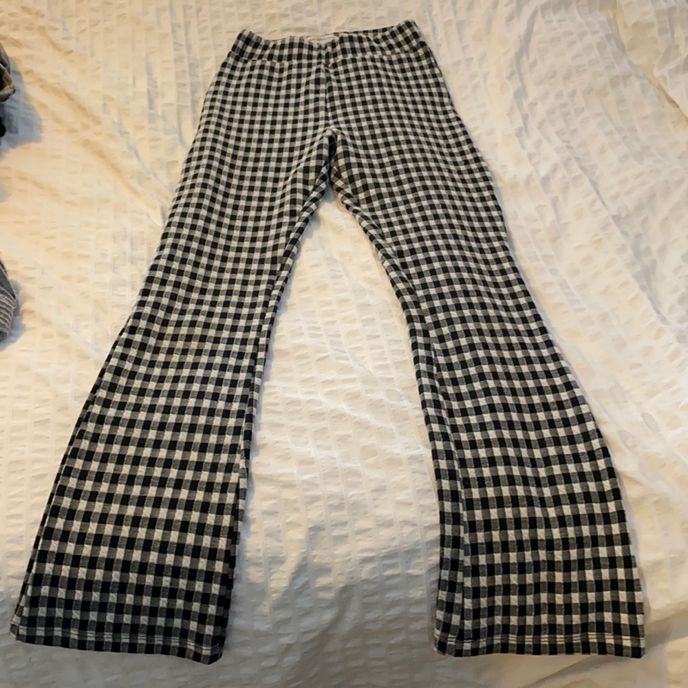 Comfortable elastic waist plaid lightweight pants